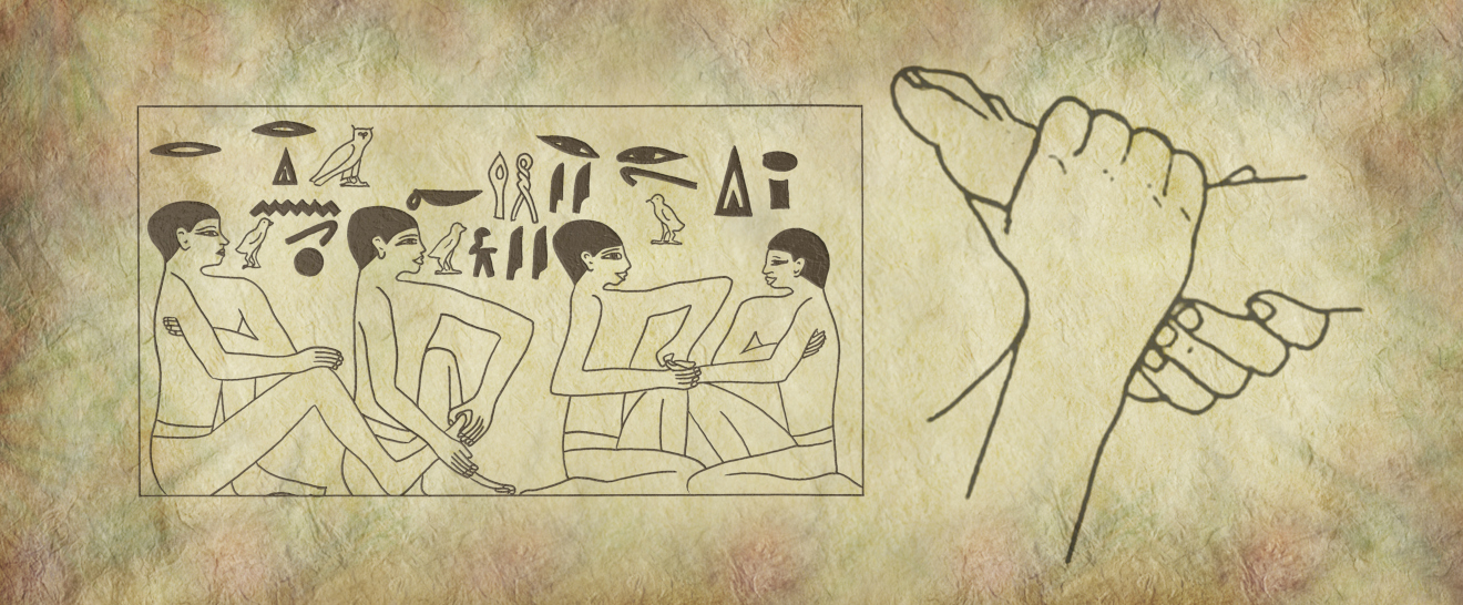 Représentation d’Égyptiens se manipulant les pieds et les mains